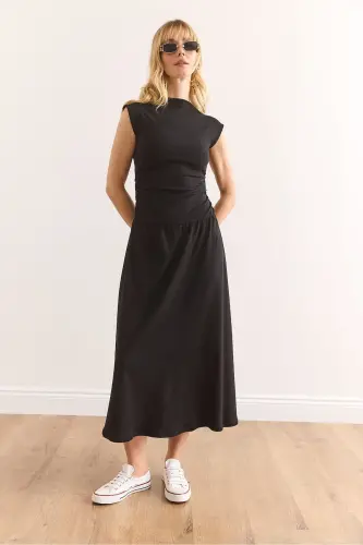 Women's Black Fitted Waist Steel Interlock Dress - 3