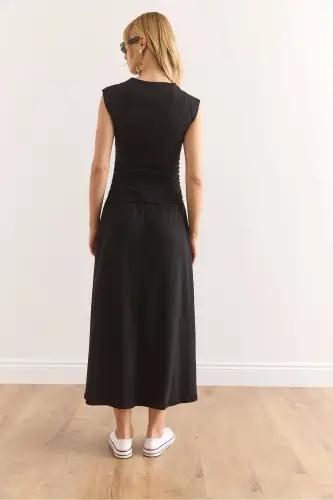 Women's Black Fitted Waist Steel Interlock Dress - 7