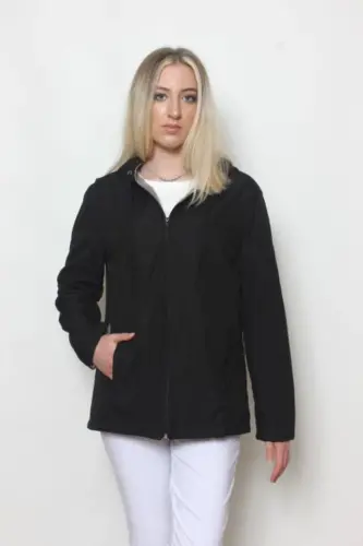 Women's Black Fleece Lined Jacket-BLACK - 4
