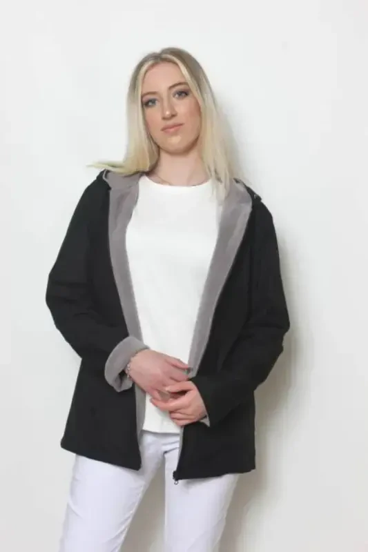 Women's Black Fleece Lined Jacket-BLACK - 1