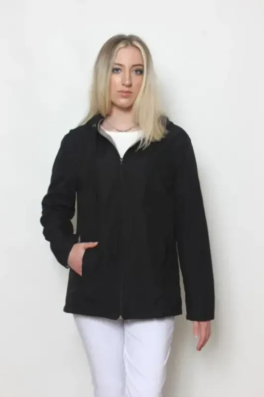 Women's Black Fleece Lined Jacket-BLACK - 3