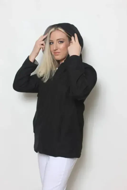 Women's Black Fleece Lined Jacket-BLACK - 4