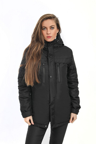 Women's Black Fleece Lined Waterproof Windproof Hooded Winter Coat & Jacket & Parka - 6