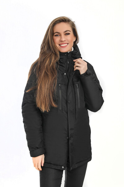 Women's Black Fleece Lined Waterproof Windproof Hooded Winter Coat & Jacket & Parka - 7