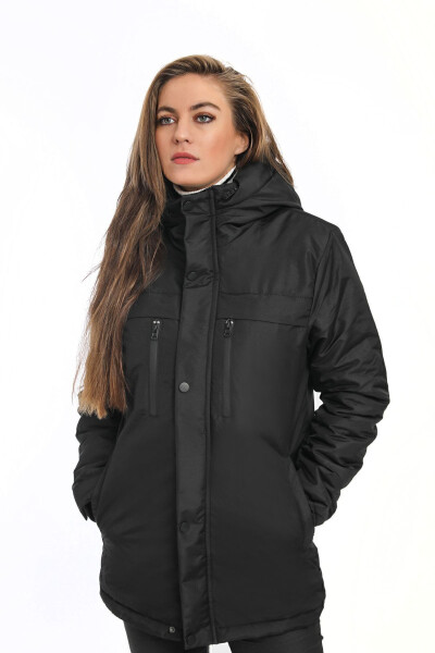 Women's Black Fleece Lined Waterproof Windproof Hooded Winter Coat & Jacket & Parka - 8