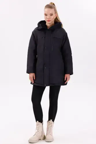 Women's Black Fleece Lined Waterproof Windproof Hooded Winter Coat & Jacket & Parka - 3