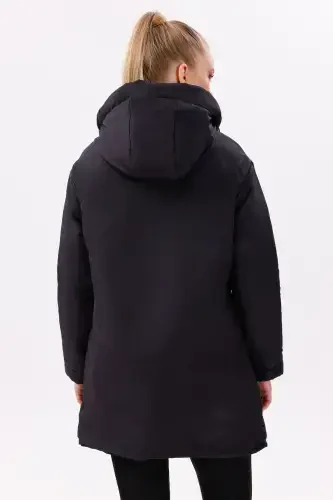 Women's Black Fleece Lined Waterproof Windproof Hooded Winter Coat & Jacket & Parka - 5