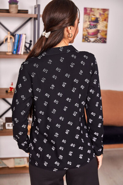 Women's Black Floral Print Long Sleeve Shirt ARM-22K001063 - 10