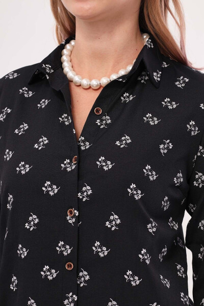 Women's Black Floral Print Long Sleeve Shirt ARM-22K001063 - 2