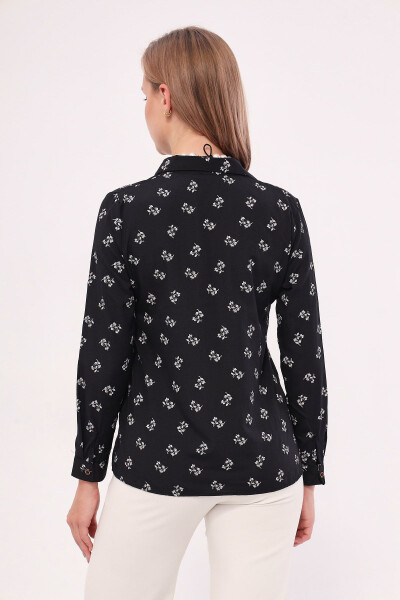 Women's Black Floral Print Long Sleeve Shirt ARM-22K001063 - 5