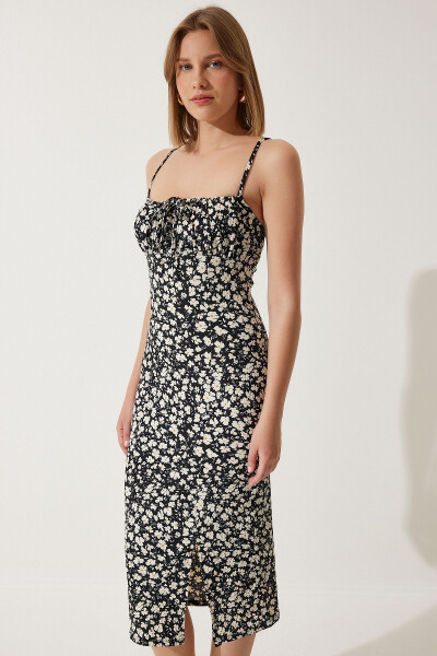 Women's Black Floral Print Summer Knit Dress CI00029 - HAPPINESS İSTANBUL (1)
