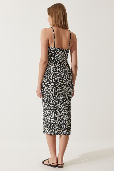 Women's Black Floral Print Summer Knit Dress CI00029 - 4