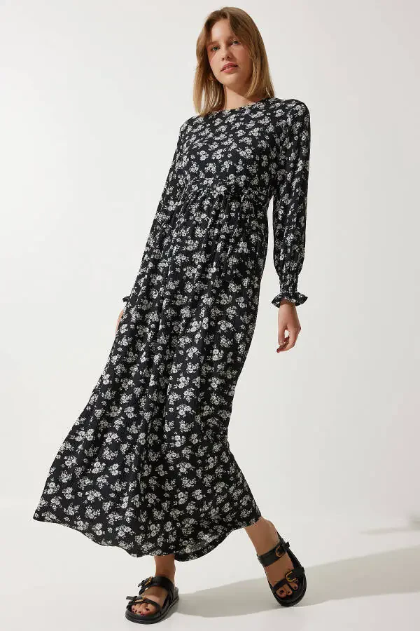 Women's Black Floral Summer Long Knit Dress DD0132 - 2