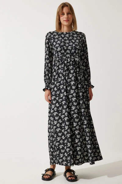 Women's Black Floral Summer Long Knit Dress DD0132 - 3