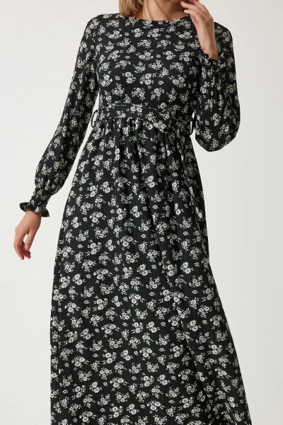 Women's Black Floral Summer Long Knit Dress DD0132 - 4