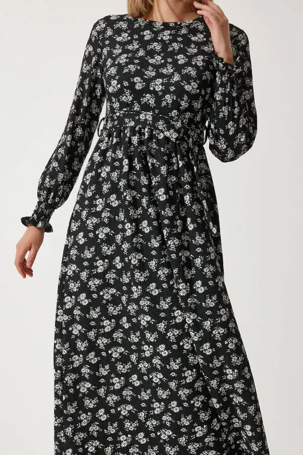 Women's Black Floral Summer Long Knit Dress DD0132 - 4