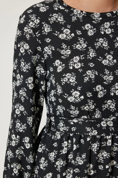 Women's Black Floral Summer Long Knit Dress DD0132 - 5