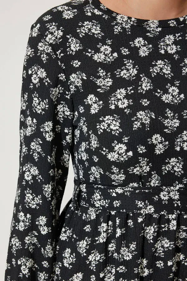 Women's Black Floral Summer Long Knit Dress DD0132 - 5