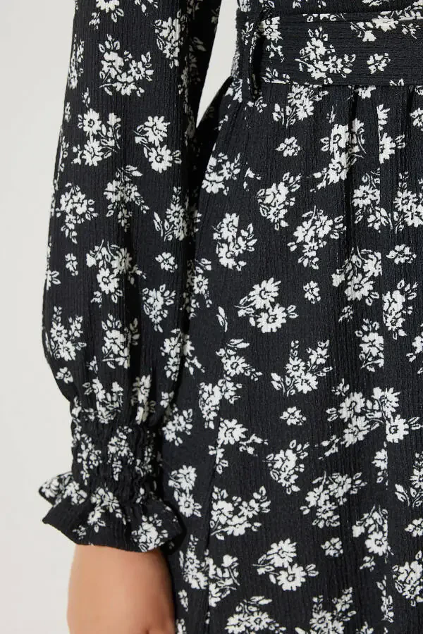 Women's Black Floral Summer Long Knit Dress DD0132 - 6