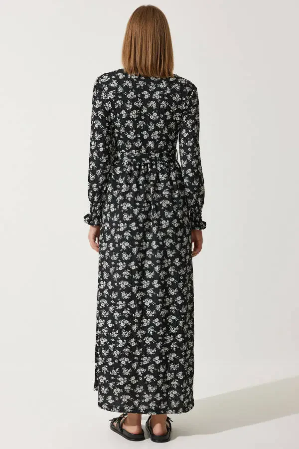Women's Black Floral Summer Long Knit Dress DD0132 - 7