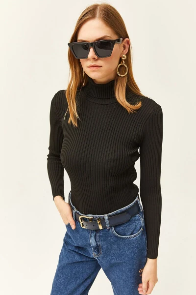 Womens Black Full Turtleneck Polylite Knit Sweater WSC-19000758 - 2