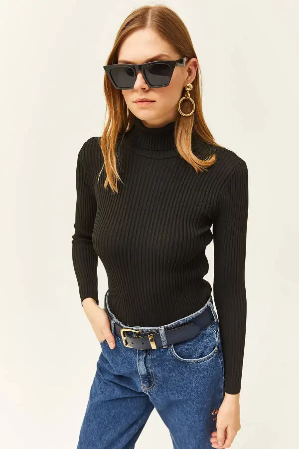 Womens Black Full Turtleneck Polylite Knit Sweater WSC-19000758 - 2