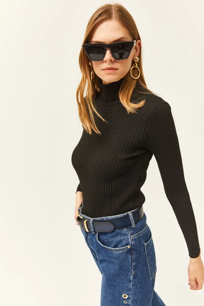 Womens Black Full Turtleneck Polylite Knit Sweater WSC-19000758 - 3