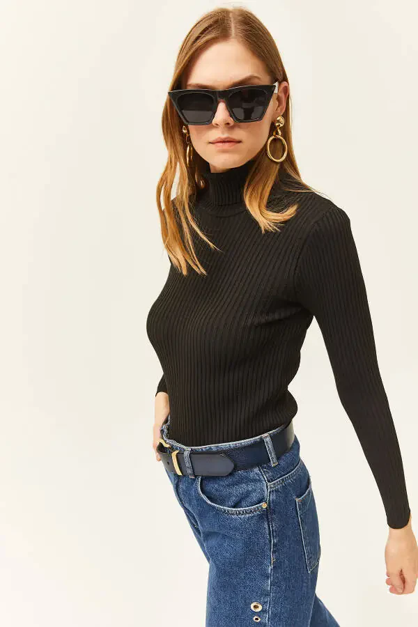 Womens Black Full Turtleneck Polylite Knit Sweater WSC-19000758 - 3