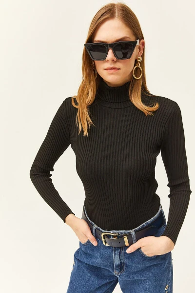 Womens Black Full Turtleneck Polylite Knit Sweater WSC-19000758 - 4