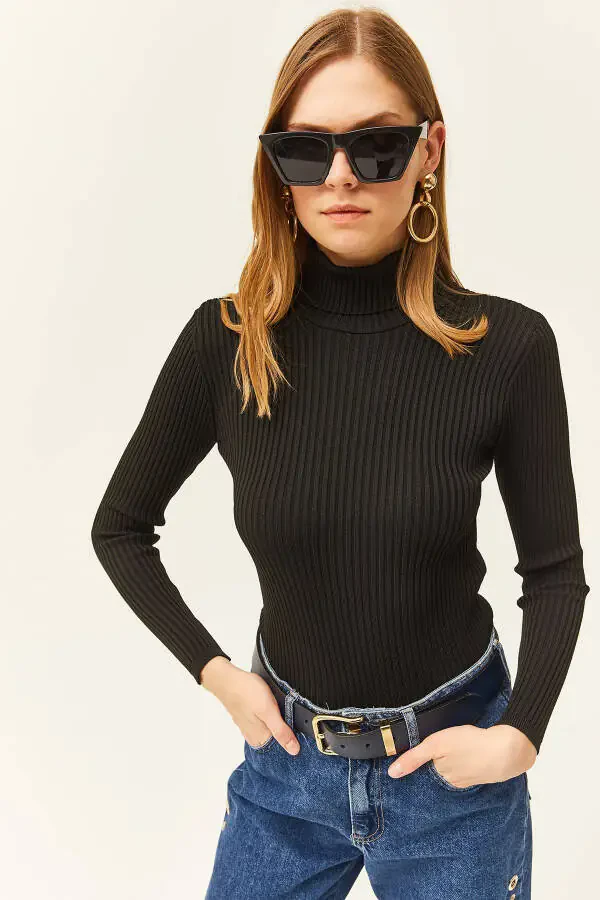 Womens Black Full Turtleneck Polylite Knit Sweater WSC-19000758 - 4