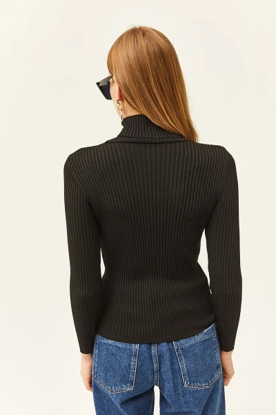 Womens Black Full Turtleneck Polylite Knit Sweater WSC-19000758 - 5