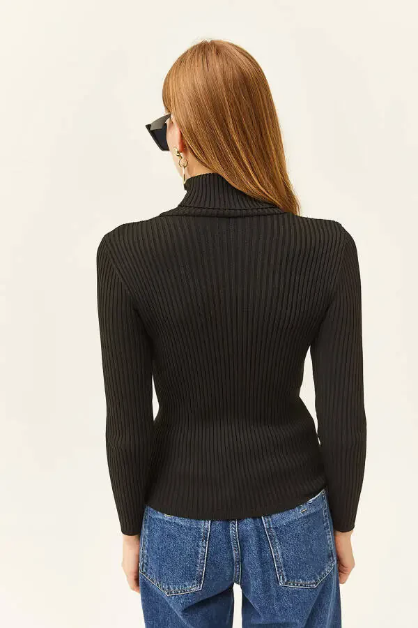Womens Black Full Turtleneck Polylite Knit Sweater WSC-19000758 - 5