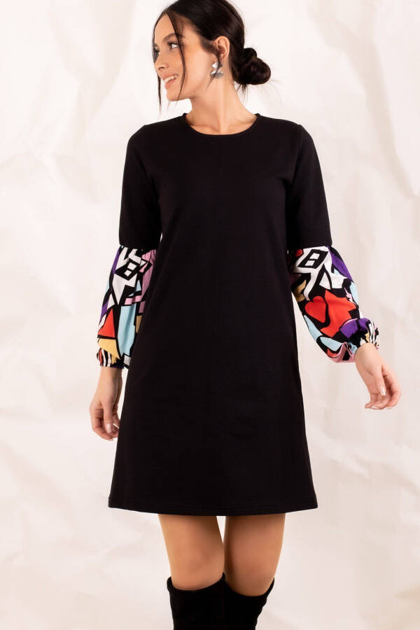 Women's Black Geometric Pattern Balloon Sleeve Dress ARM-20K001099 - 6