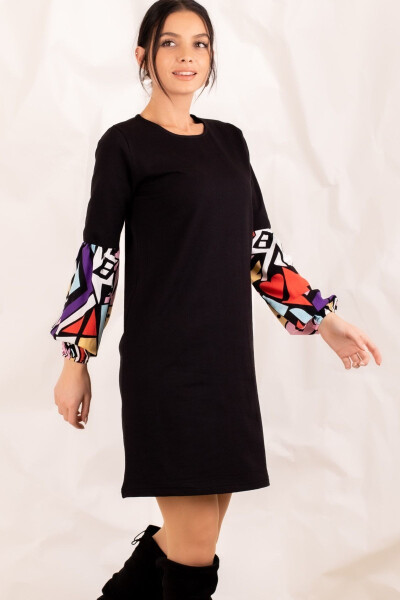 Women's Black Geometric Pattern Balloon Sleeve Dress ARM-20K001099 - 8