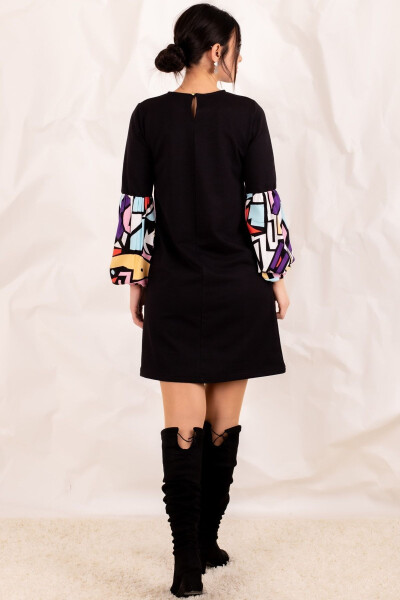 Women's Black Geometric Pattern Balloon Sleeve Dress ARM-20K001099 - 9