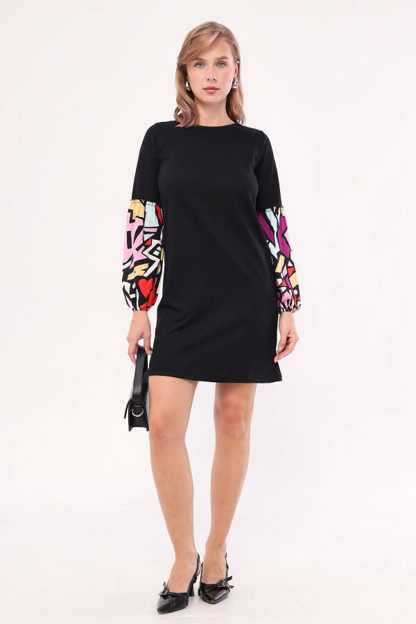 Women's Black Geometric Pattern Balloon Sleeve Dress ARM-20K001099 - 3