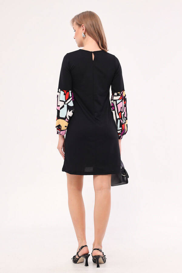 Women's Black Geometric Pattern Balloon Sleeve Dress ARM-20K001099 - 5