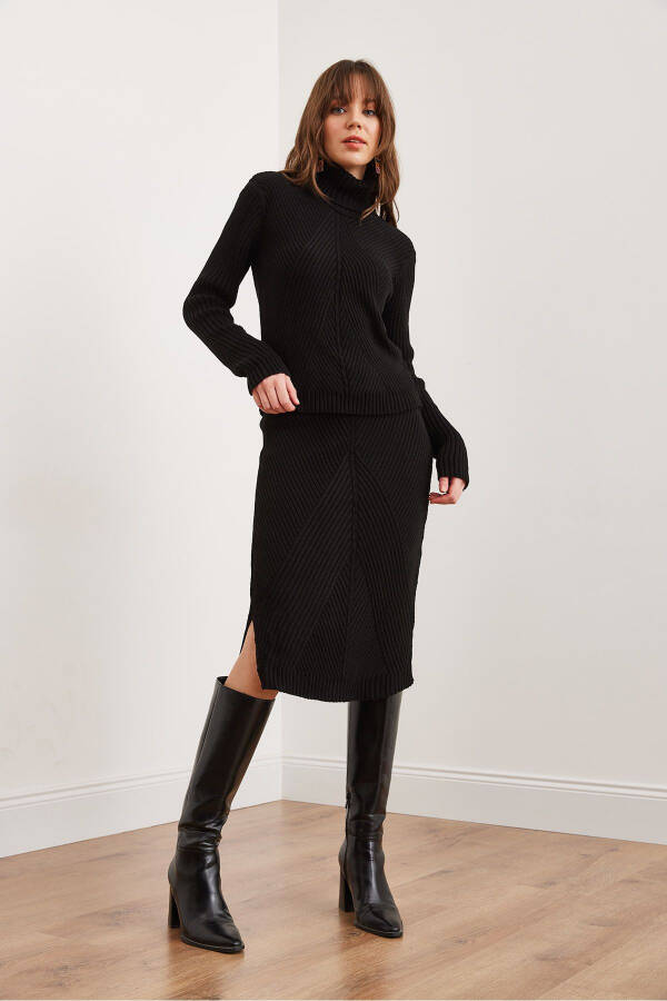 Women's Black Geometric Textured Skirt Knitted Set TKM-19000325 - 3