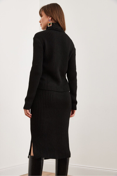 Women's Black Geometric Textured Skirt Knitted Set TKM-19000325 - 8