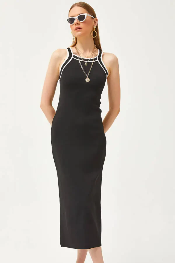 Women's Black Halter Neck Maxi Knit Dress ELB-19002070 - 1