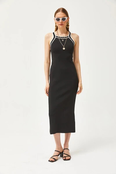 Women's Black Halter Neck Maxi Knit Dress ELB-19002070 - OLALOOK (1)