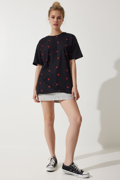 Women's Black Heart 100% Cotton Oversized Long Knit T-Shirt NJ00148 - 3