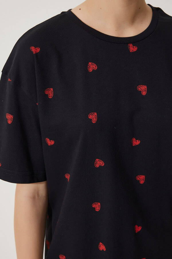 Women's Black Heart 100% Cotton Oversized Long Knit T-Shirt NJ00148 - 4