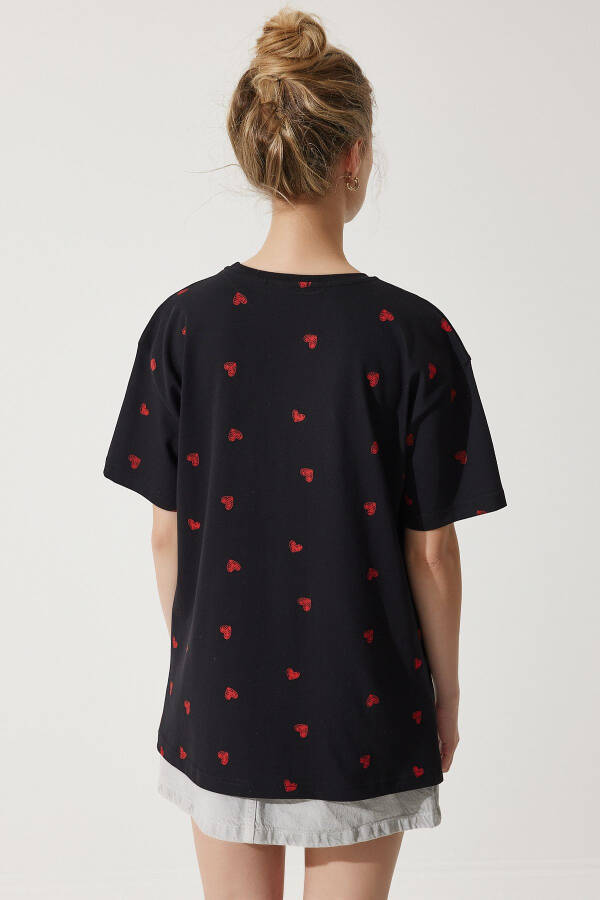 Women's Black Heart 100% Cotton Oversized Long Knit T-Shirt NJ00148 - 5