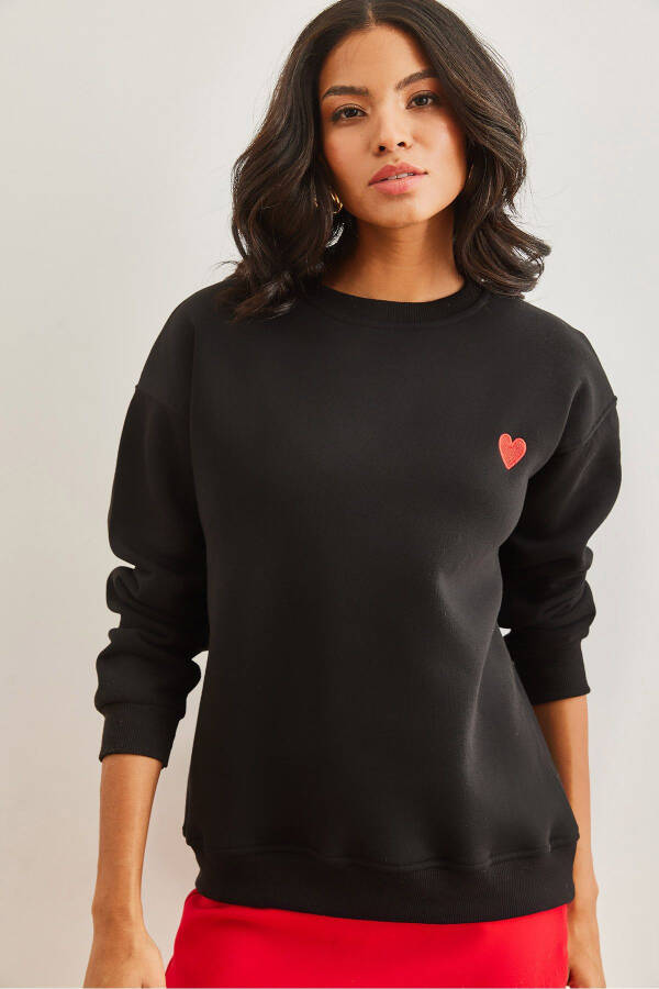 Women's Black Heart Embroidered Thistledown Cozy Sweatshirt SWT-19000685 - 4
