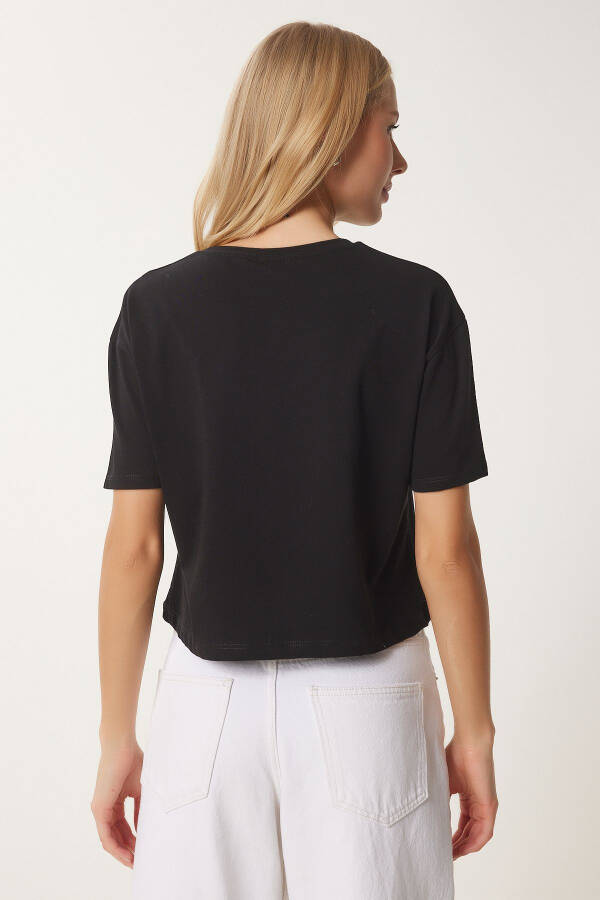 Women's Black Heart Print Cotton Short Knit T-Shirt AN00224 - 5