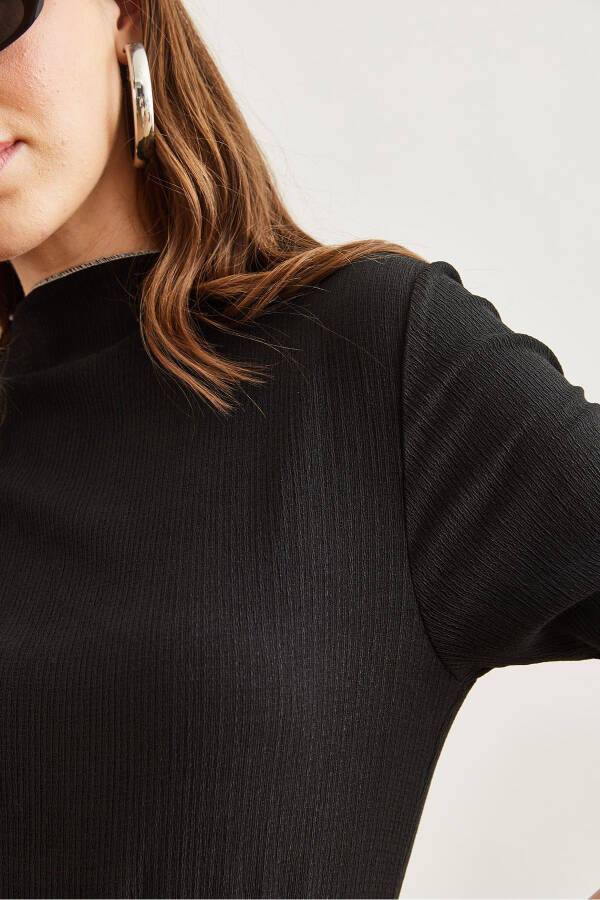 Women's Black High-Neck Ruffled Overlock Detailed Knitted Blouse BLZ-19002783 - 5