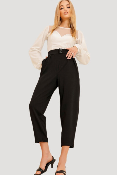 Women's Black High Waist Carrot Pants ALC-X11148 - 4