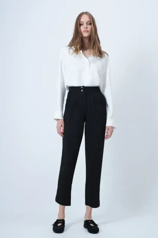 Women's Black High Waist Carrot Pants ALC-X11148 - 3