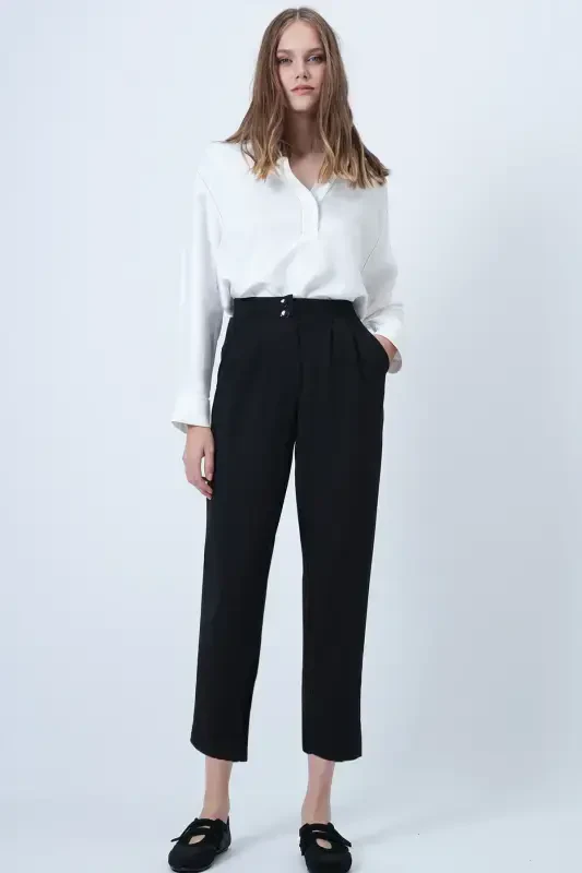 Women's Black High Waist Carrot Pants ALC-X11148 - 4